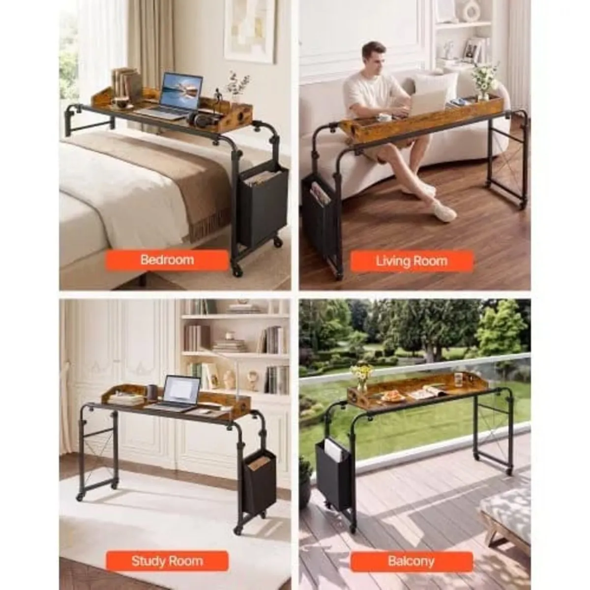 Overbed Table 1060 x 360 mm Mobile Over Bed Desk w - Image 4