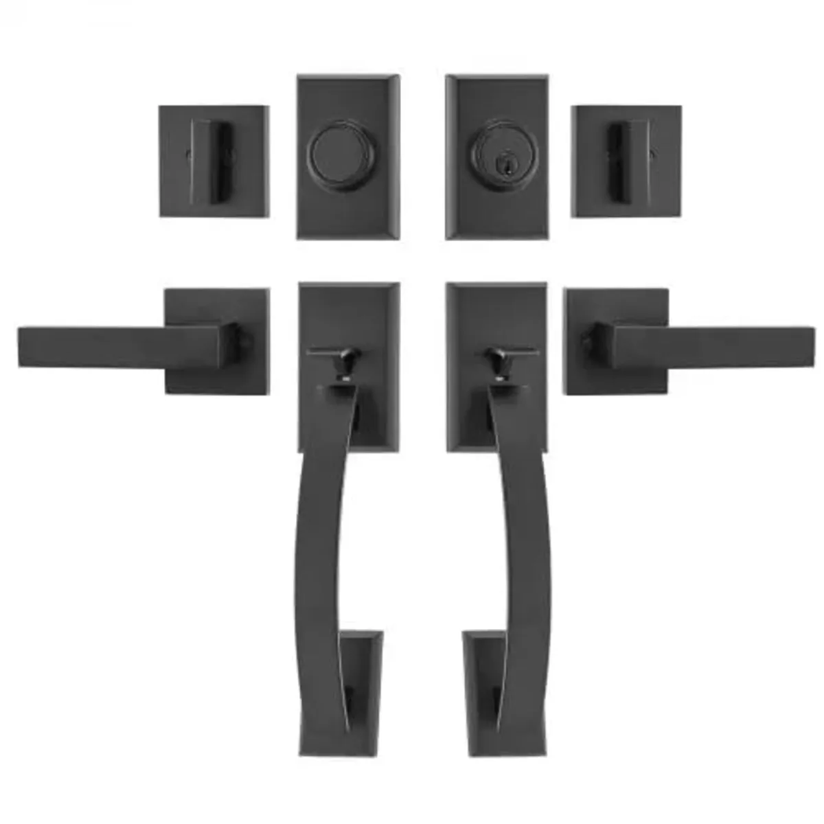 Double Door Handle Set, Matte Black Arched Door Le - Image 1