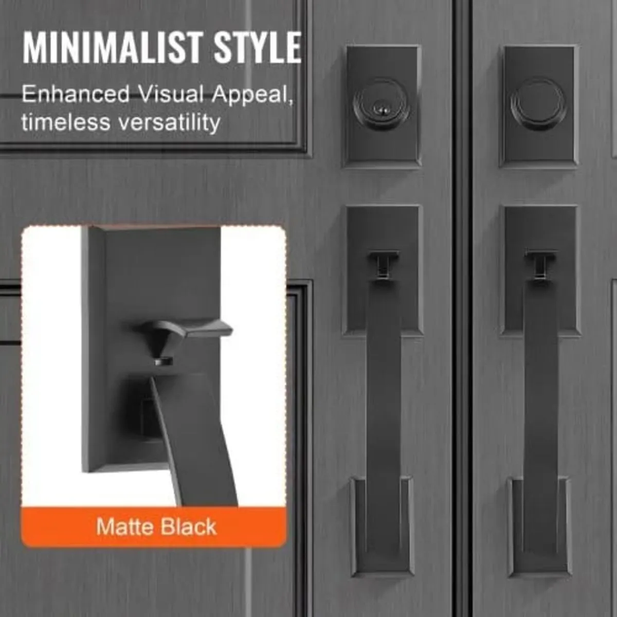 Double Door Handle Set, Matte Black Arched Door Le - Image 2