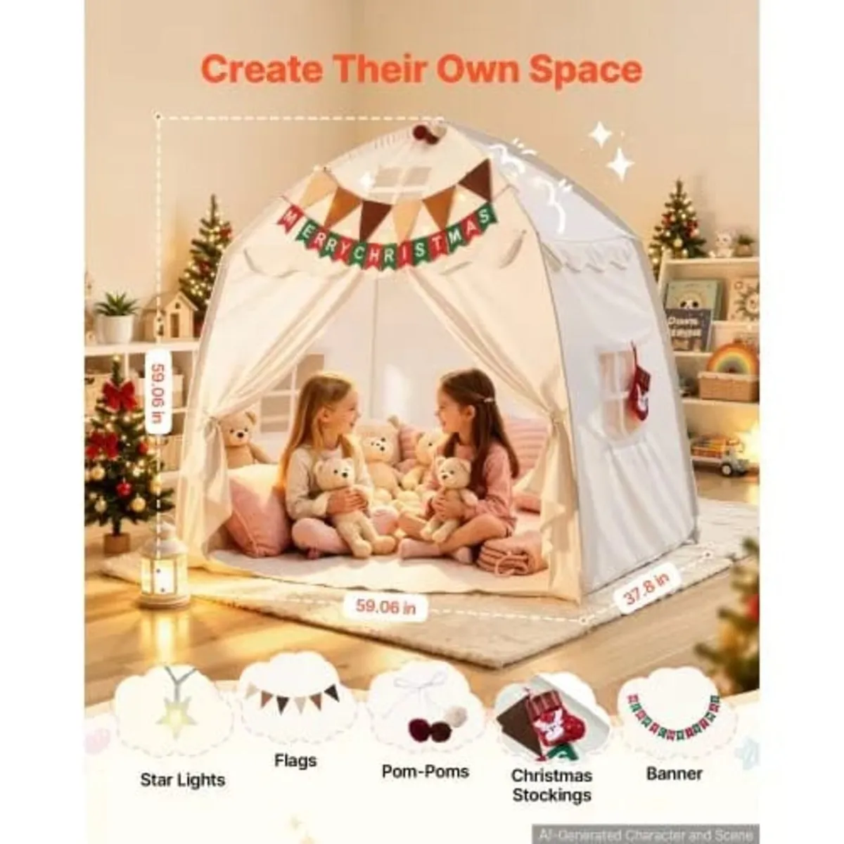 Kids Play Tent Fiberglass Frame Playhouse for Kids - Image 2