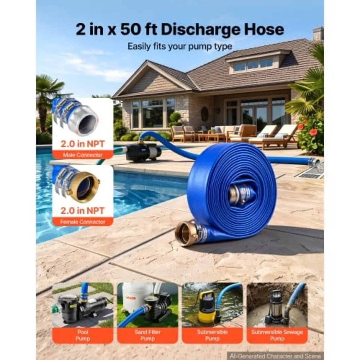 Discharge Hose 2" x 15.2 m PVC Lay Flat Backwash W - Image 2