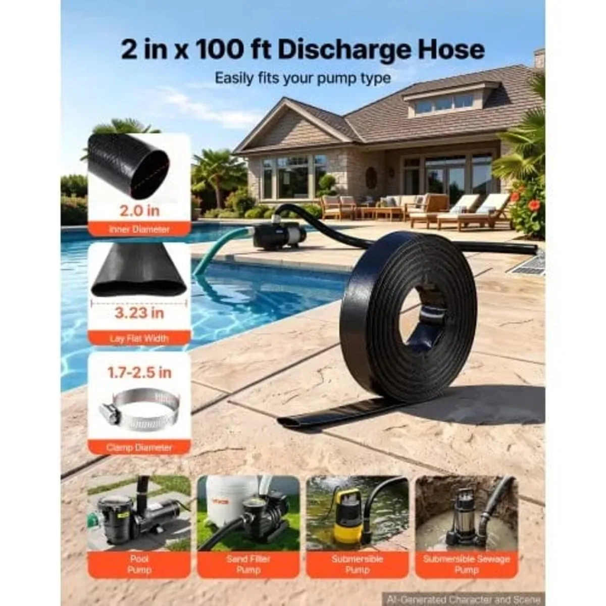 Discharge Hose 2" x 30.48 m PVC Lay Flat Backwash - Image 3
