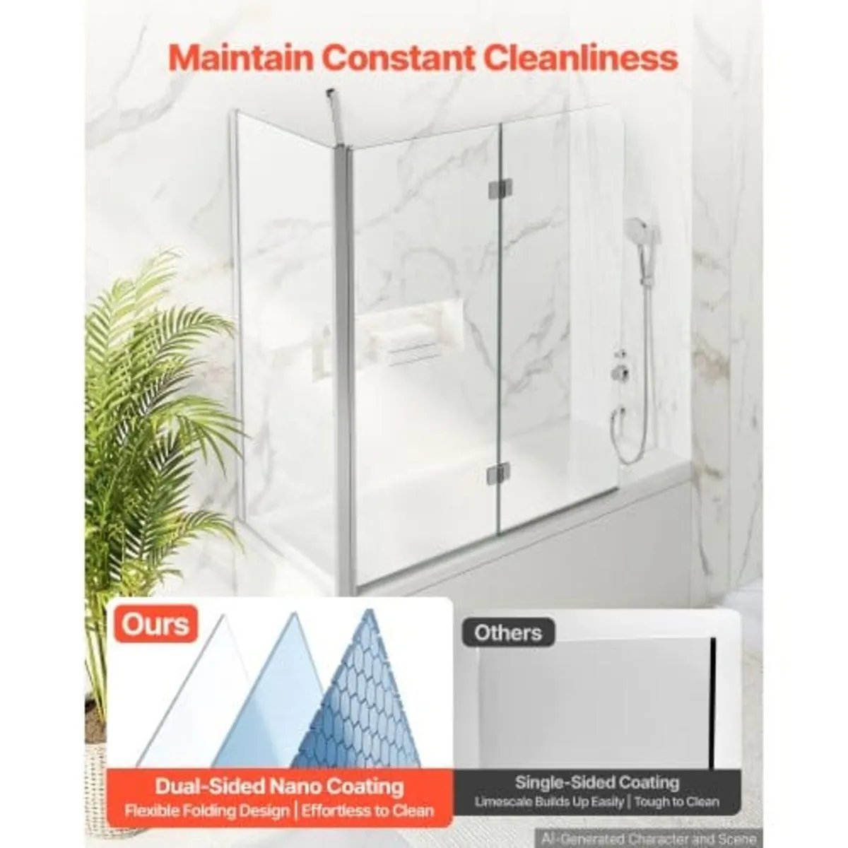 Bathtub Shower Door 27.5"/47"W x 55"H Semi-Framele - Image 2