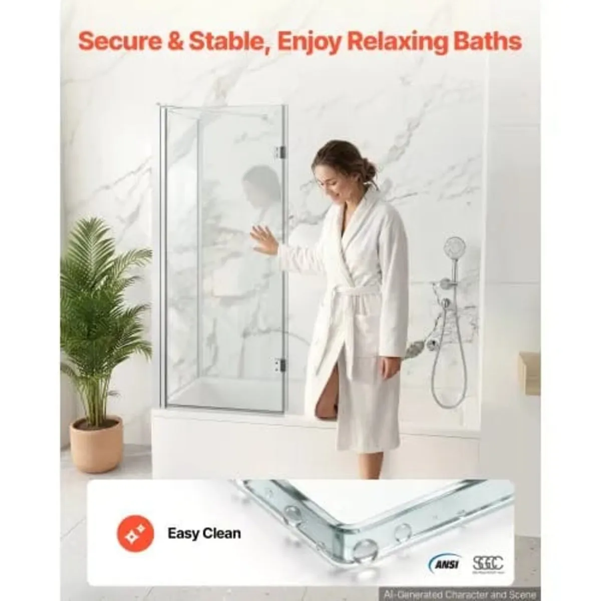 Bathtub Shower Door 27.5"/47"W x 55"H Semi-Framele - Image 3