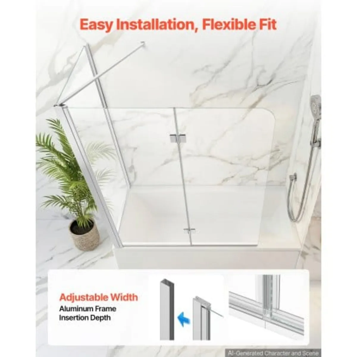 Bathtub Shower Door 27.5"/47"W x 55"H Semi-Framele - Image 4