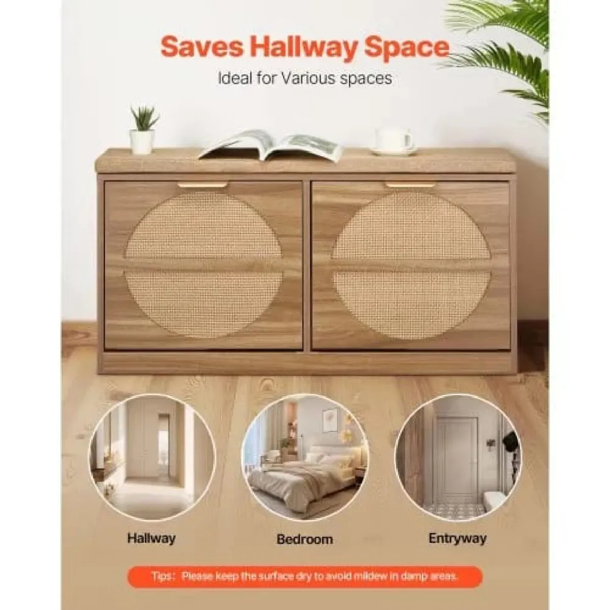 Entryway Shoe Storage Bench 98 cm Wide 2-Tier Shoe - Image 2