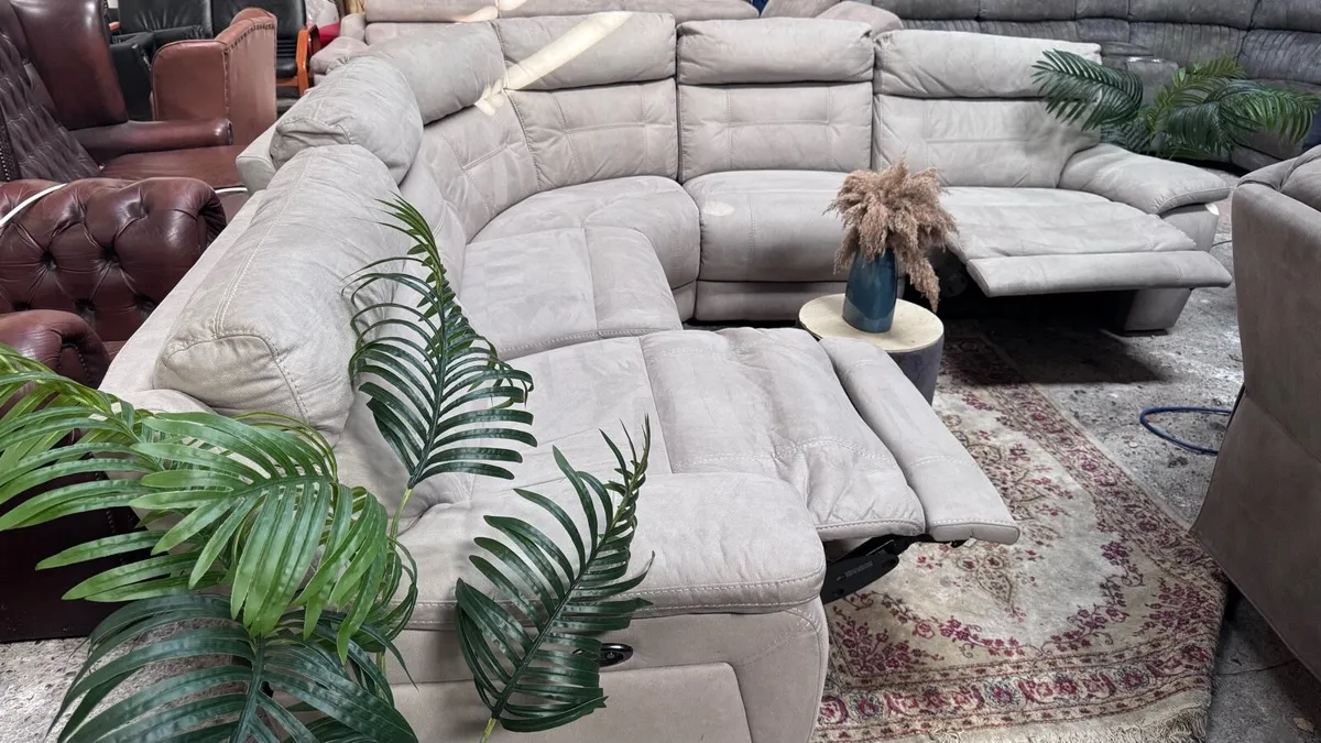 Electric recliner suede corner sofa - Image 1