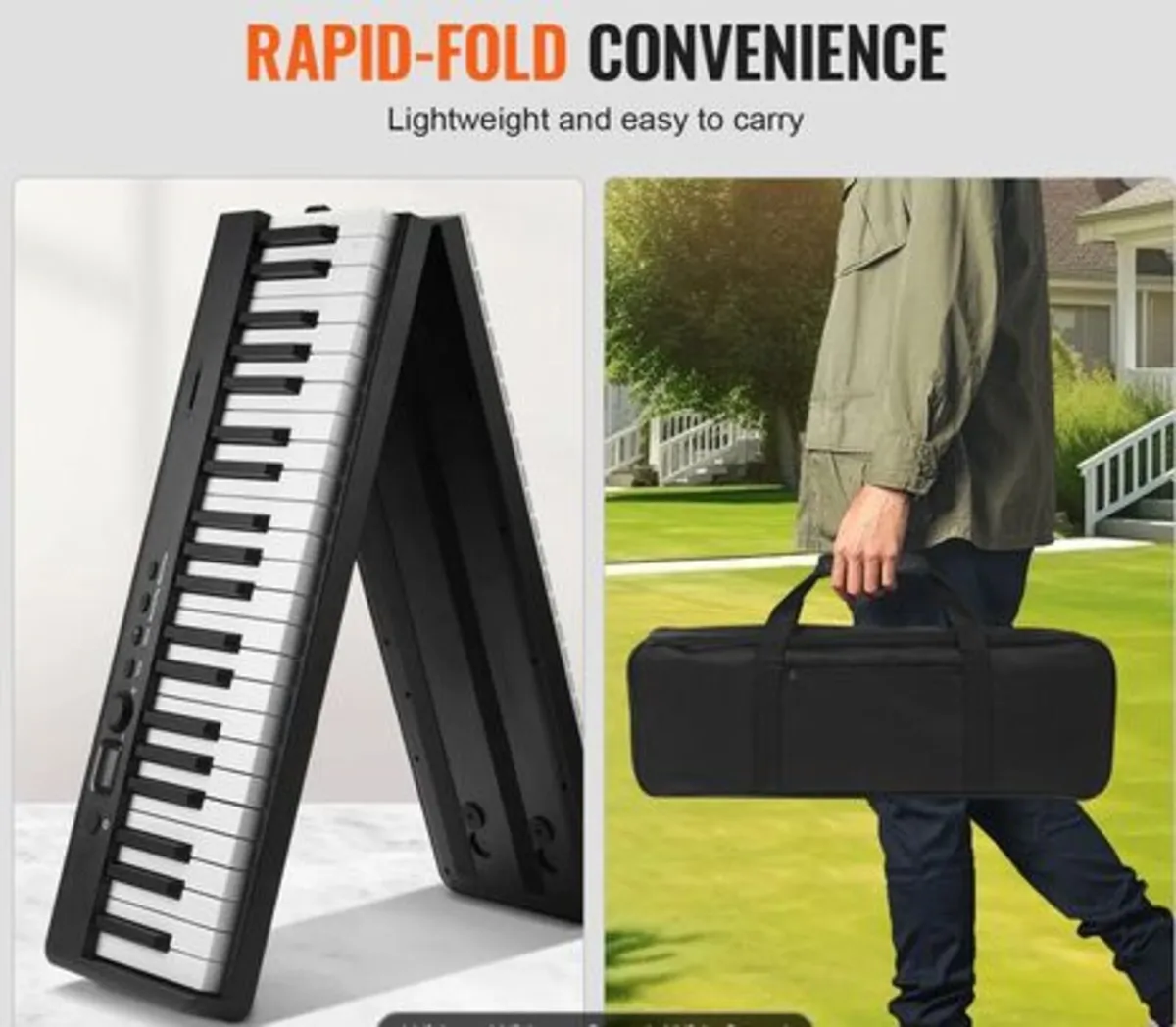 88 Key Folding Keyboard Piano, Bluetooth & MIDI, - Image 2