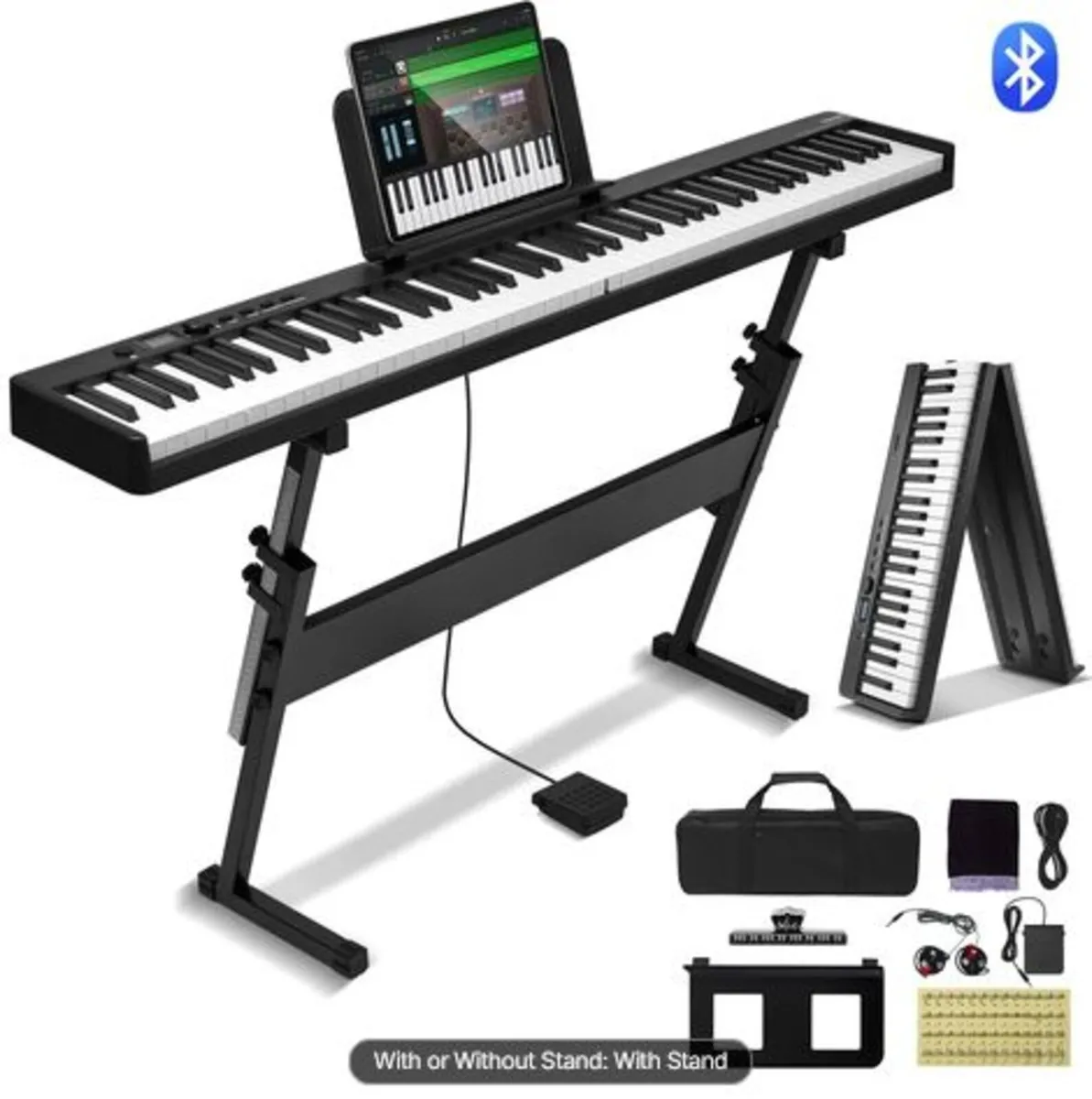 88 Key Folding Keyboard Piano, Bluetooth & MIDI, - Image 1