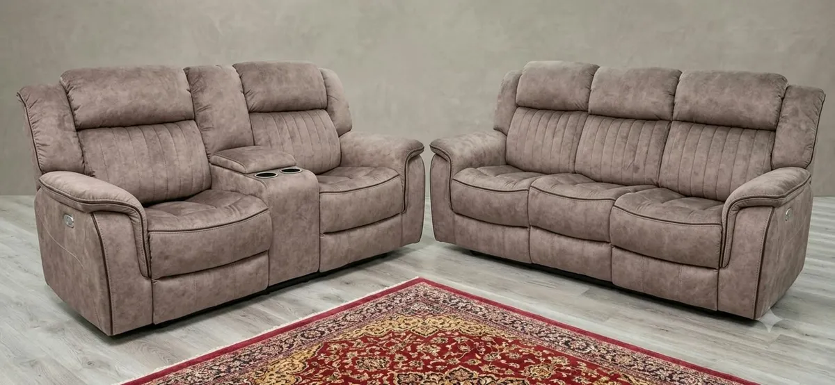 Gresham Grey & Beige Fabric Recliner Sofa - Image 2