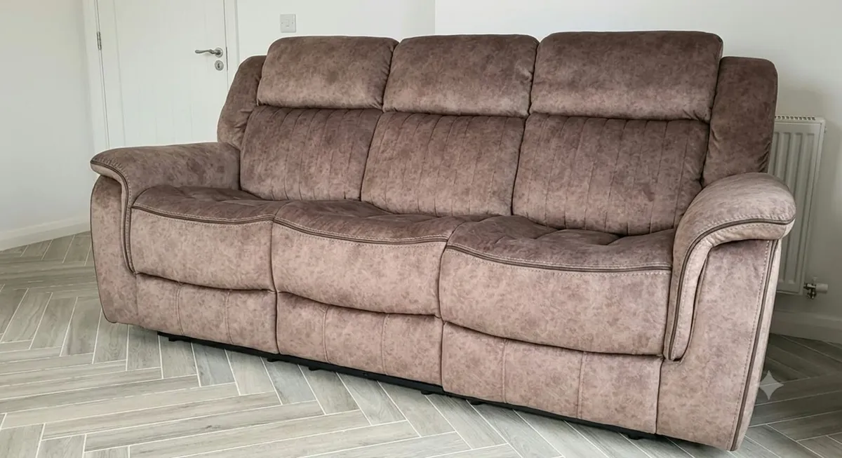 Gresham Grey & Beige Fabric Recliner Sofa - Image 3