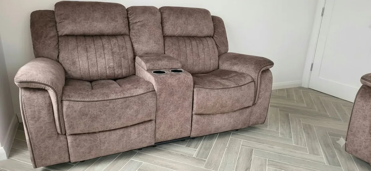 Gresham Grey & Beige Fabric Recliner Sofa - Image 4
