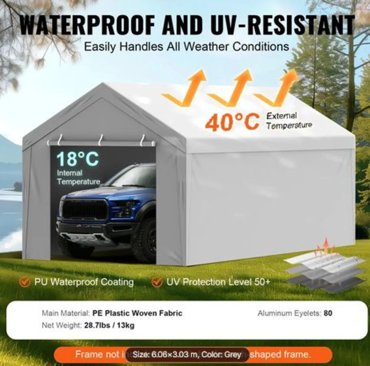 Carport Replacement Canopy Cover Top + Side Wall - Image 2