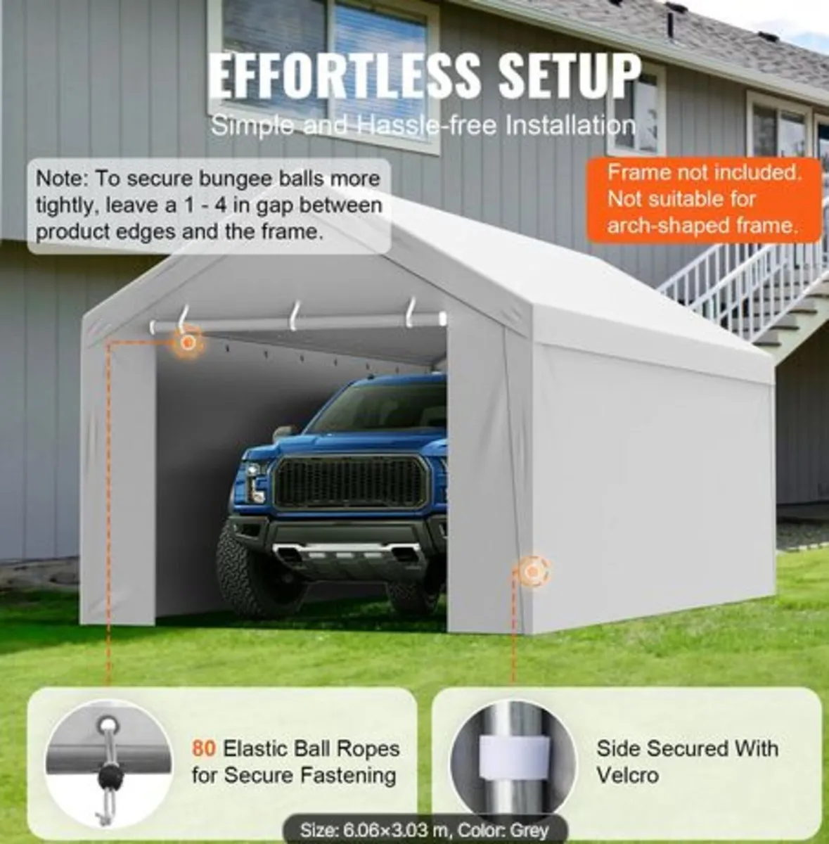 Carport Replacement Canopy Cover Top + Side Wall - Image 3