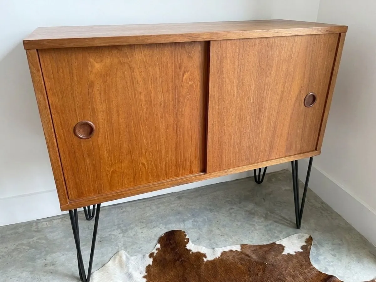 Vintage Mid Century Teak Sliding Door Cabinet - Image 3