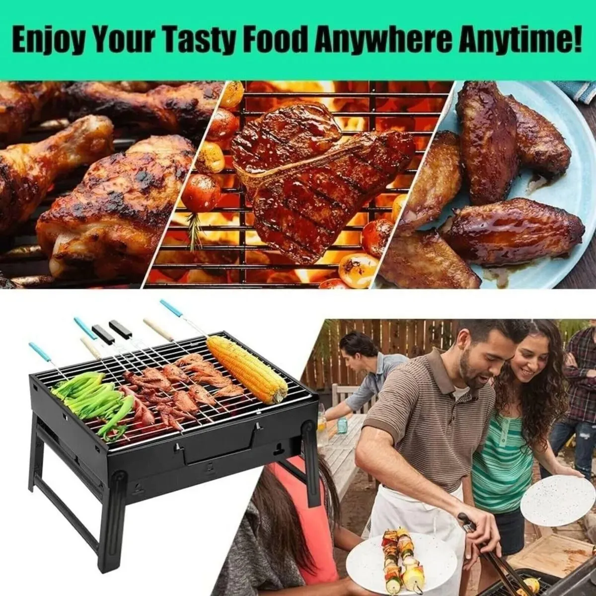 Barbecue Grill 20.47" Charcoal Camping BBQ - Image 2