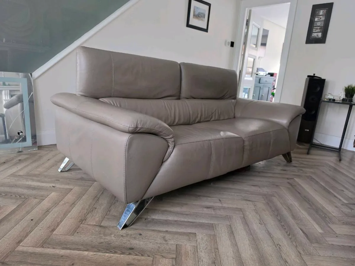 Italian leather 3 seater sofa and stool - Image 1