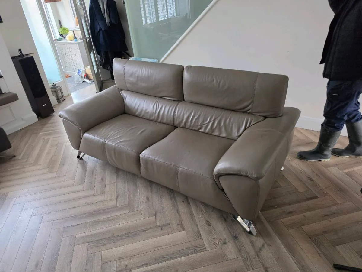 Italian leather 3 seater sofa and stool - Image 2