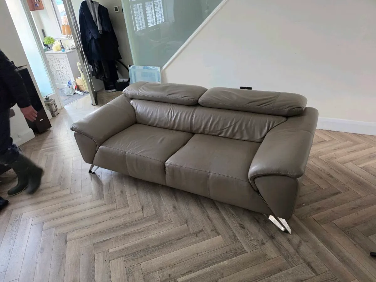 Italian leather 3 seater sofa and stool - Image 3