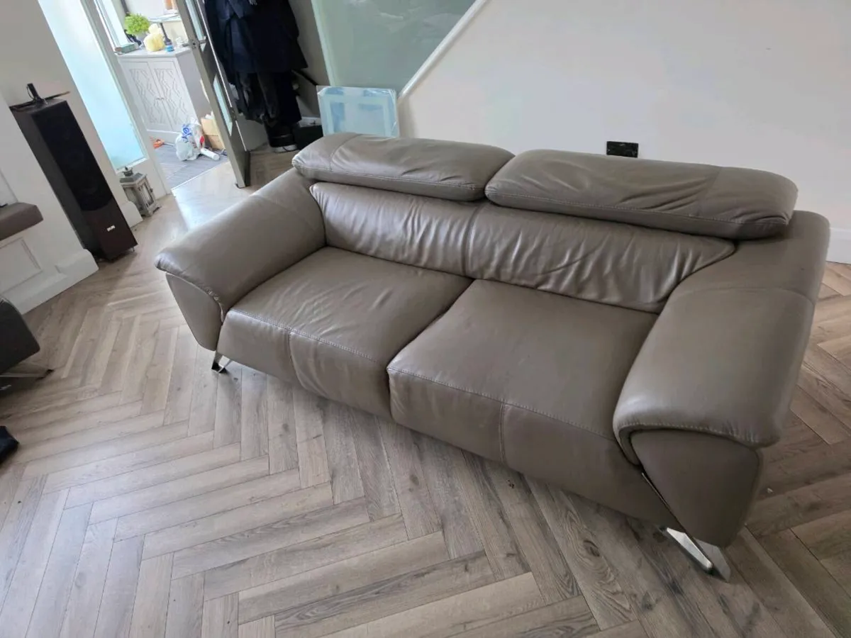 Italian leather 3 seater sofa and stool - Image 4