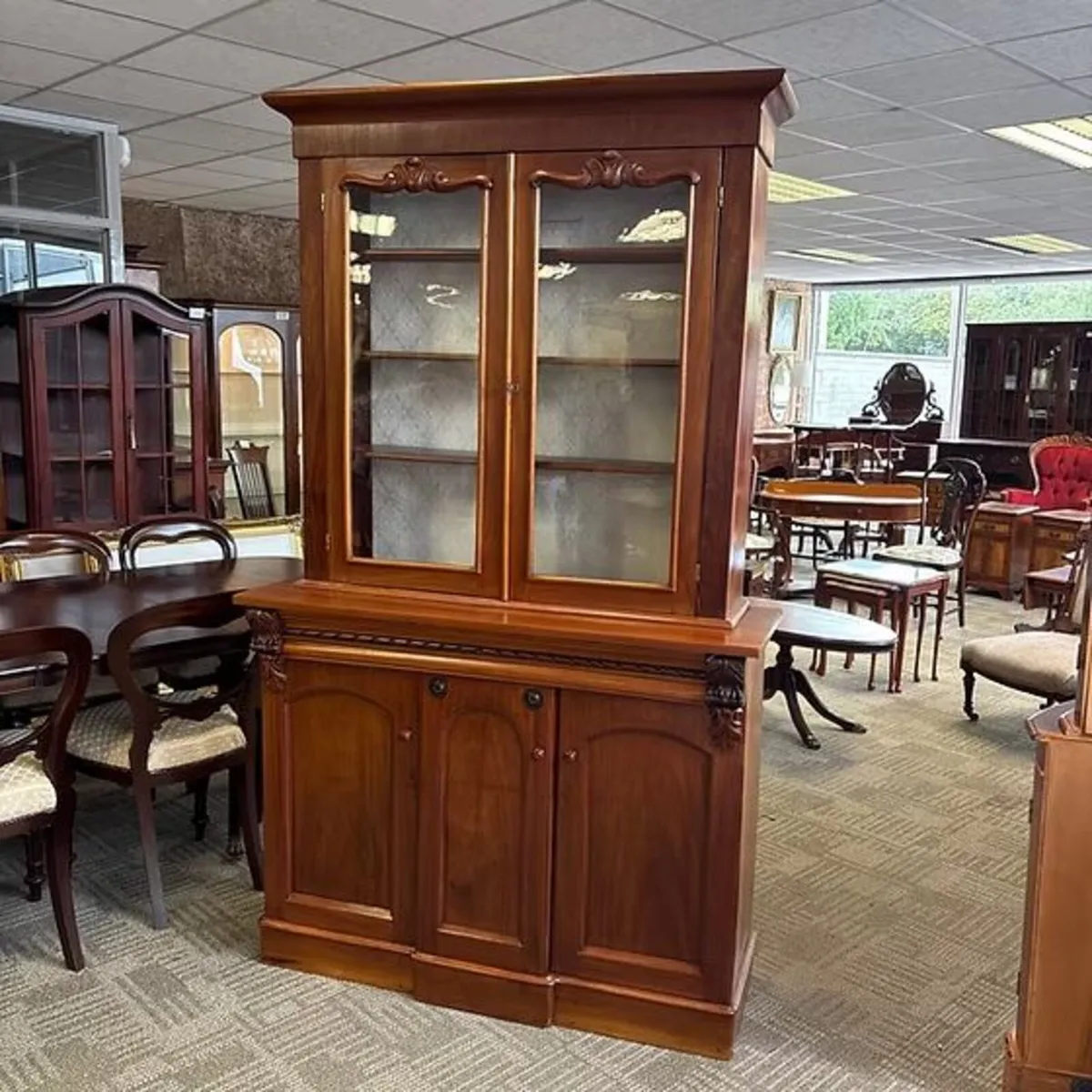 Victorian mahogany breakfront display cabinet with