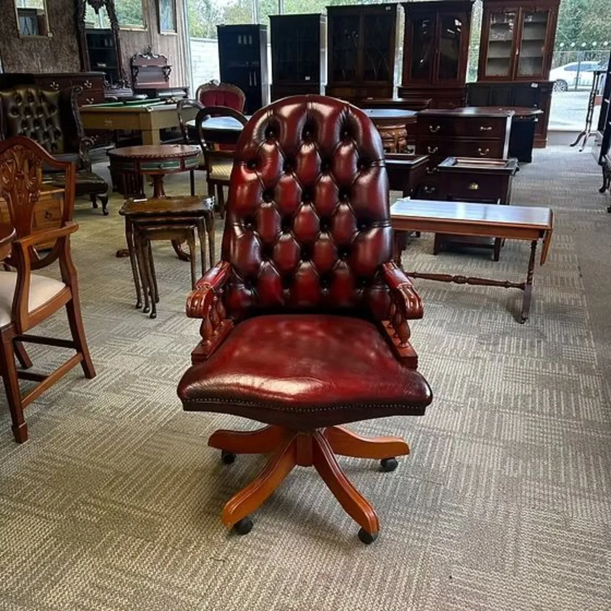 Fabulous red leather button back round back direct