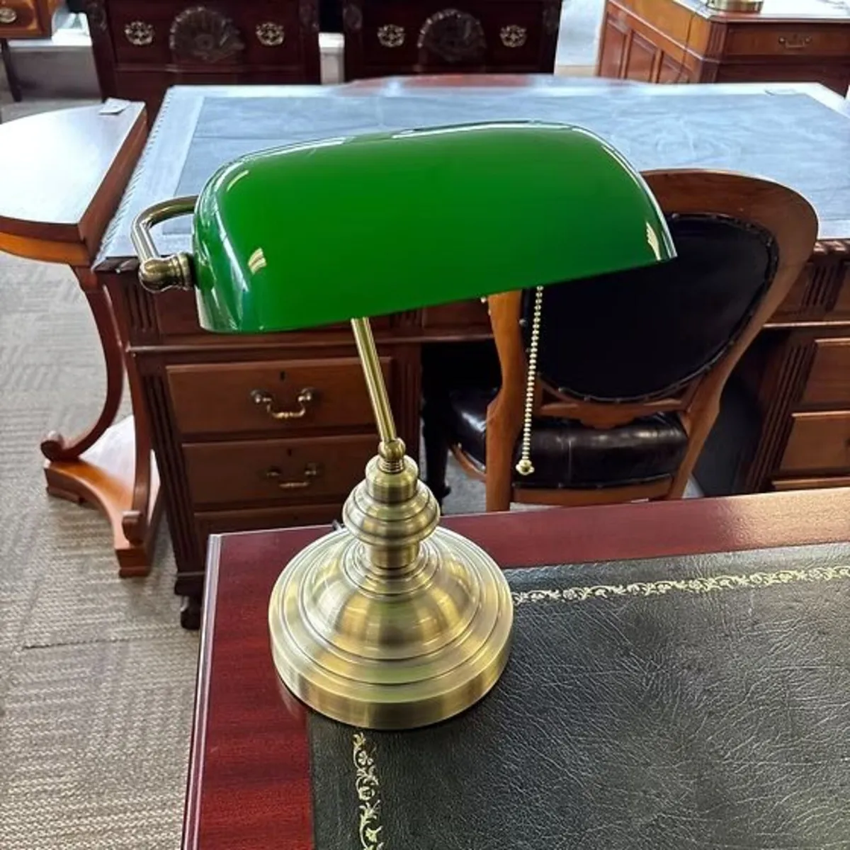 Brand new green glass bankers desk lamp