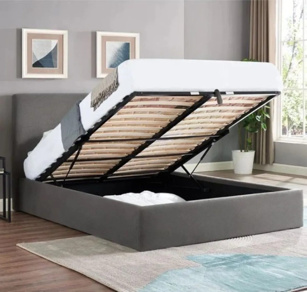 Ezra Navy Ottoman Bedframe / 2 Sizes & 3 Colours - Image 2