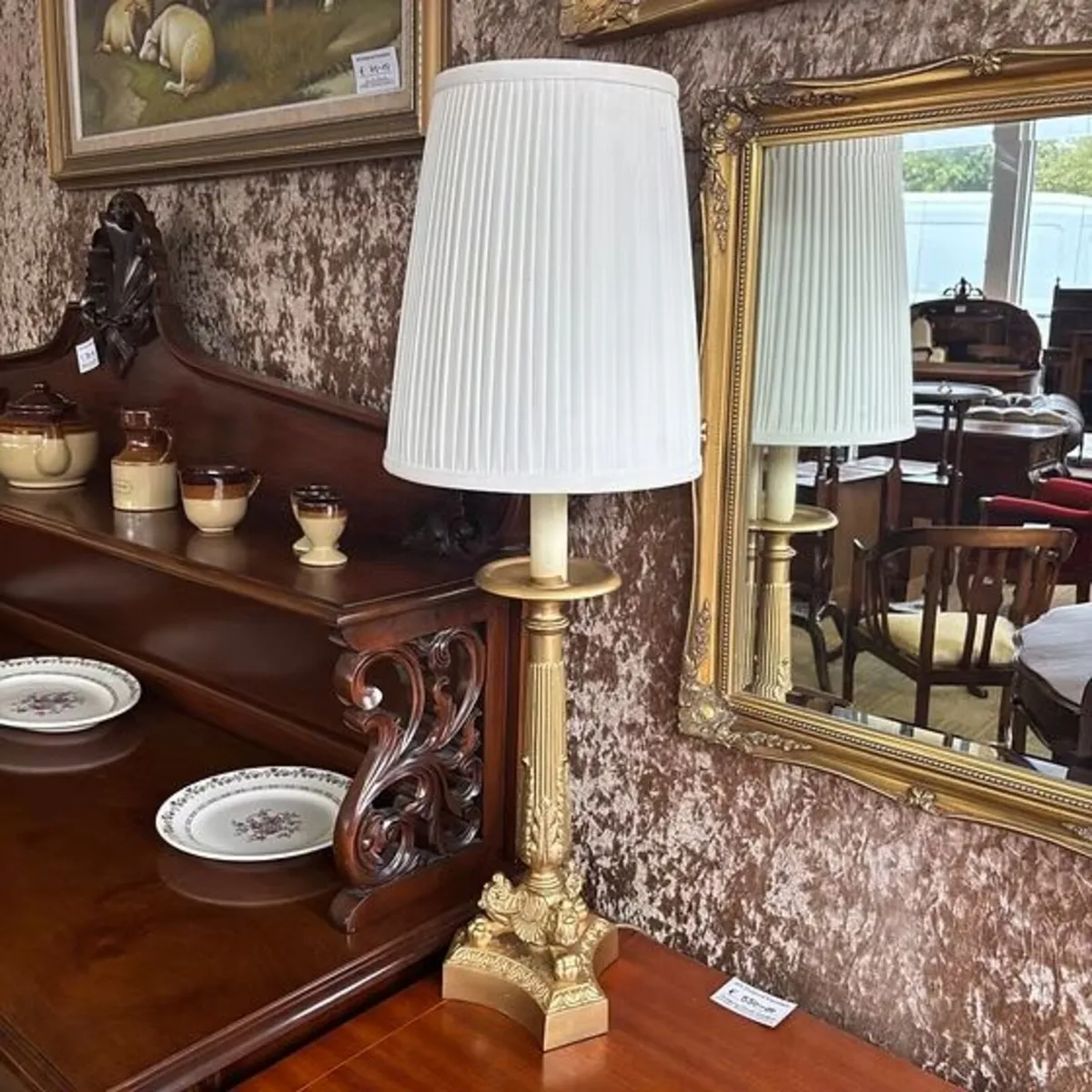 Vintage gilt-painted, candlestick-style table lamp