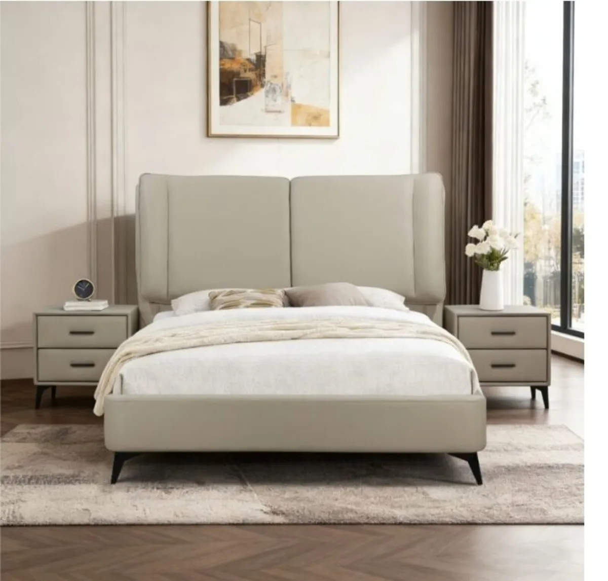 Antrim Beige Faux Leather Bed - Image 1