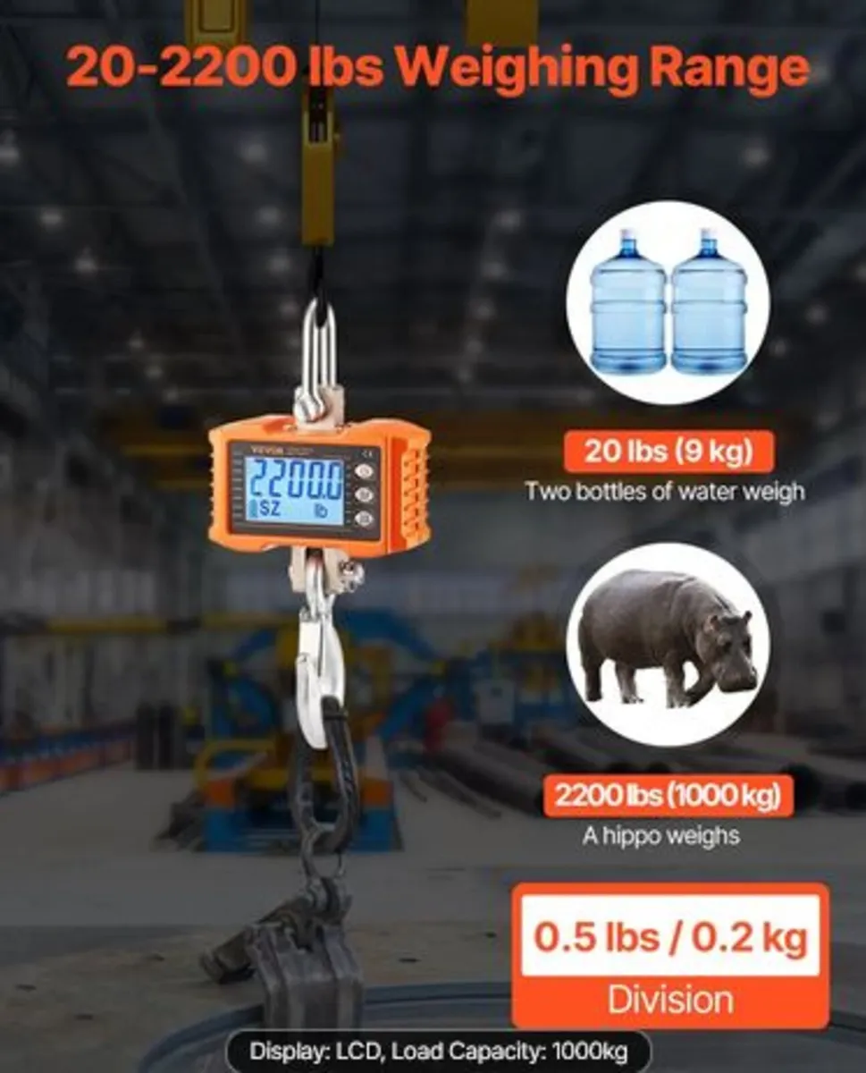 Digital Crane Scale, 2200 lbs/1000 kg, Industrial - Image 2