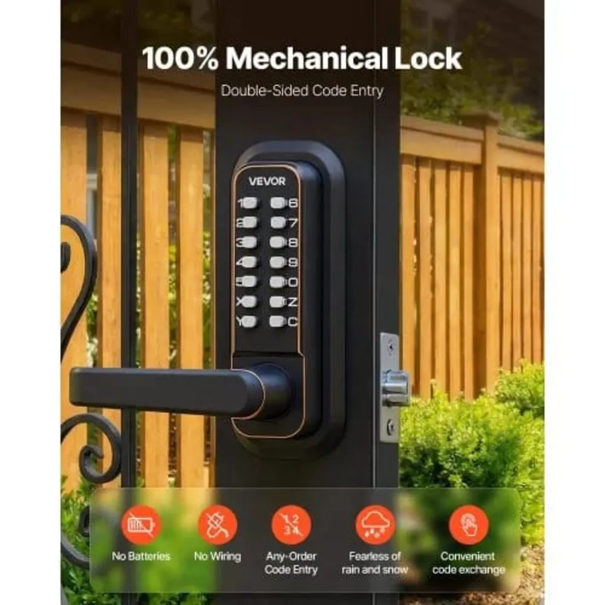 Mechanical Keyless Entry Door Lock, 2.0 Code Upgra - Image 2