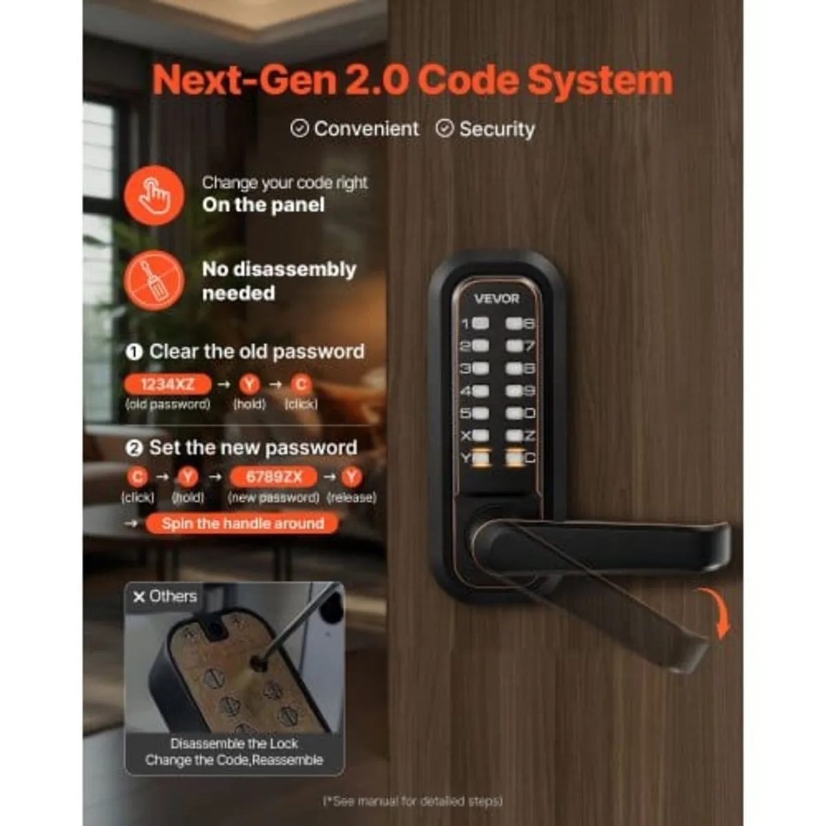 Mechanical Keyless Entry Door Lock, 2.0 Code Upgra - Image 4