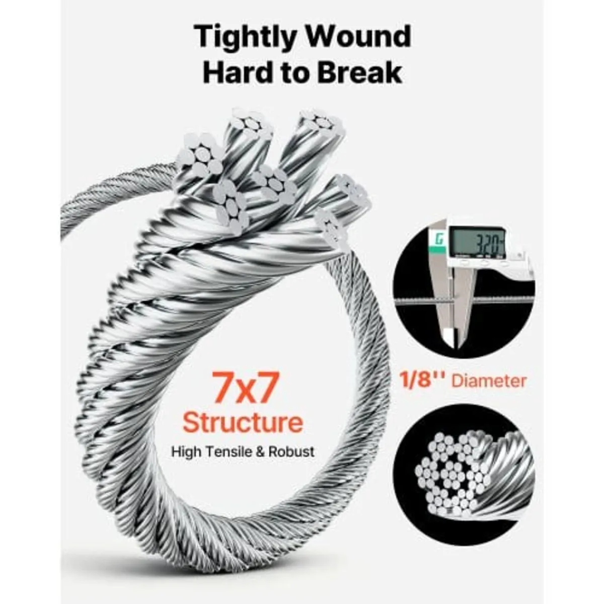 3.2 mm Wire Rope Kit, 30.5 m Length, 304 Stainless - Image 2