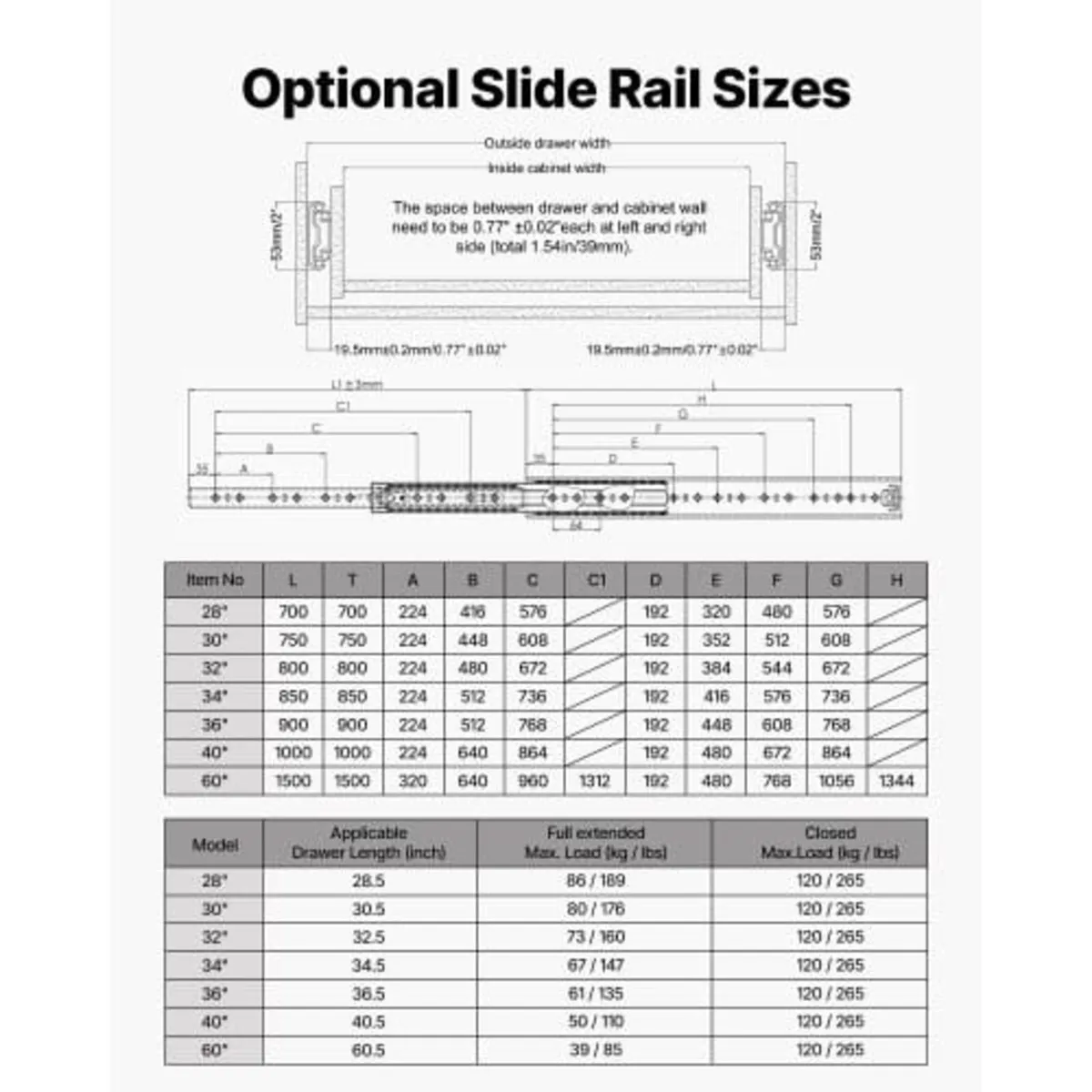 Heavy Duty Drawer Slides, 150 cm 120.2 kg Load Sid - Image 3