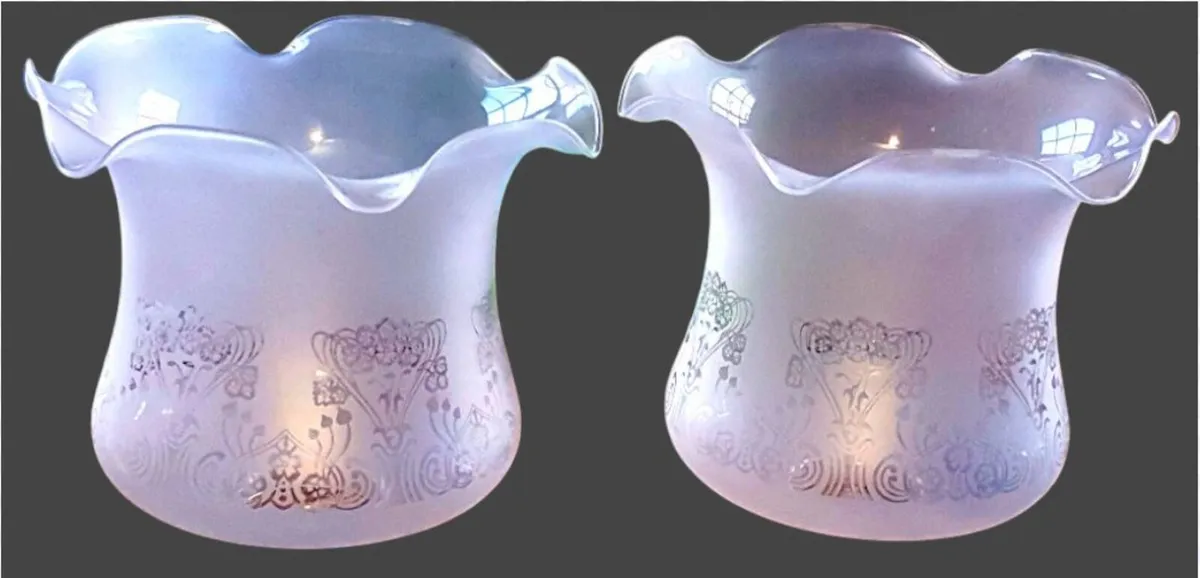 2 Vintage Art Nouveau 8" Frosted Glass Shades - Image 2