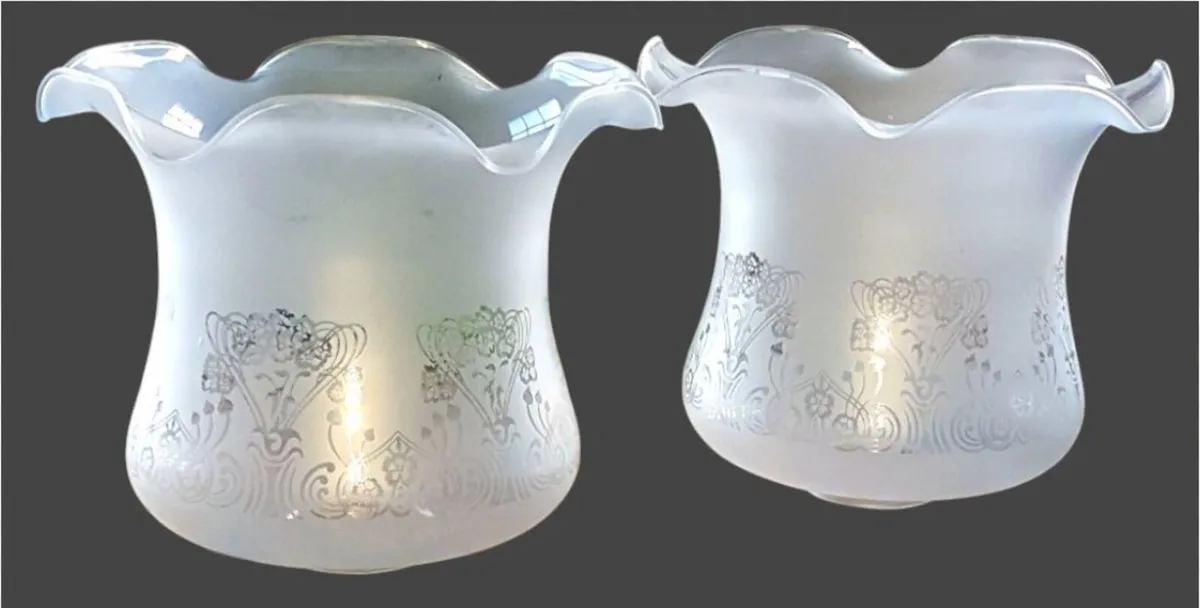 2 Vintage Art Nouveau 8" Frosted Glass Shades - Image 4