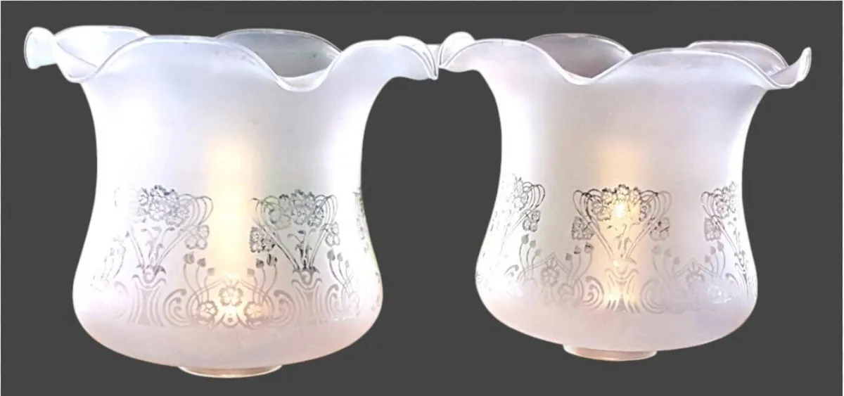 2 Vintage Art Nouveau 8" Frosted Glass Shades - Image 1
