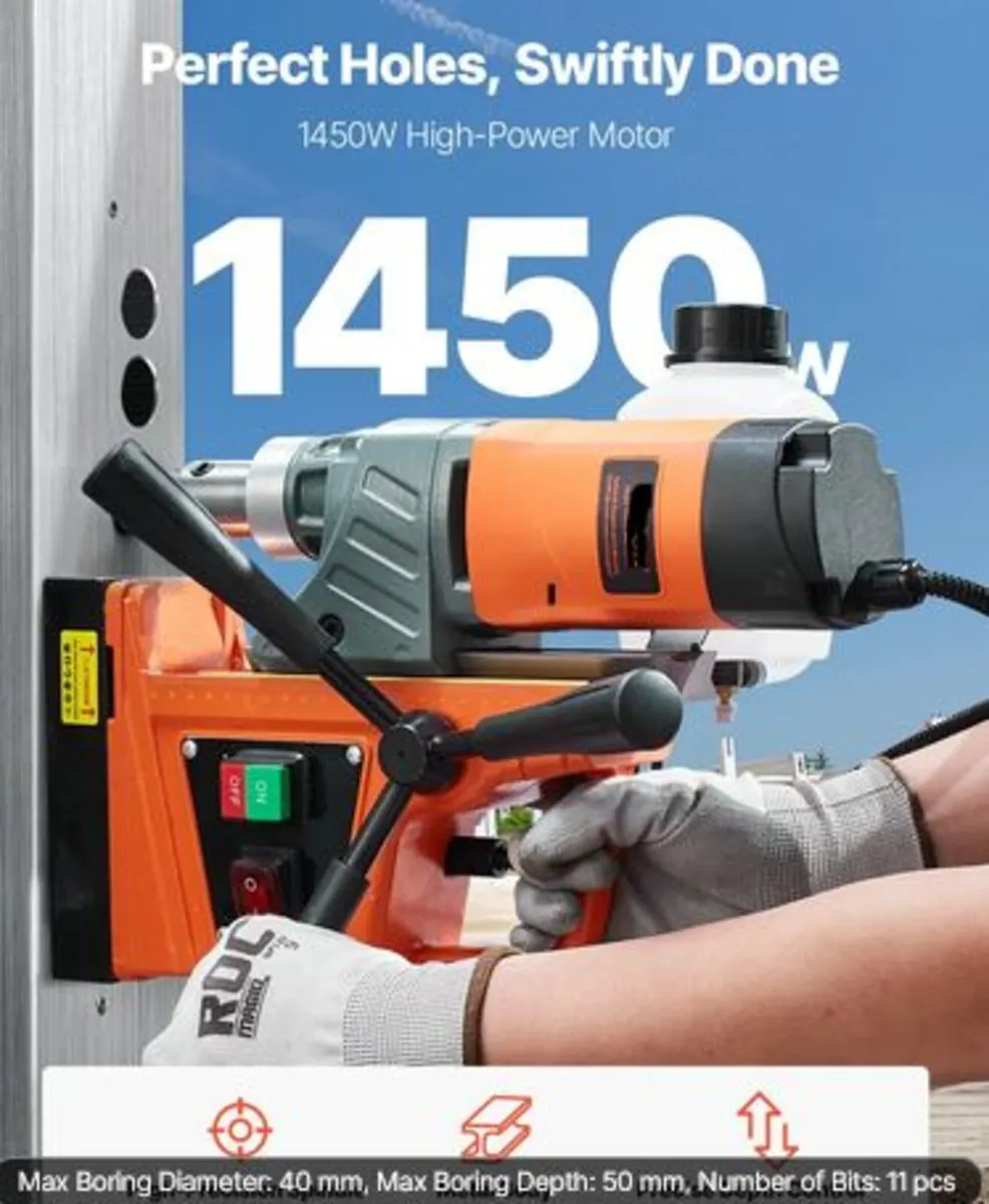 Magnetic Drill, 1450W Motor 1.6 in Boring Diameter - Image 2