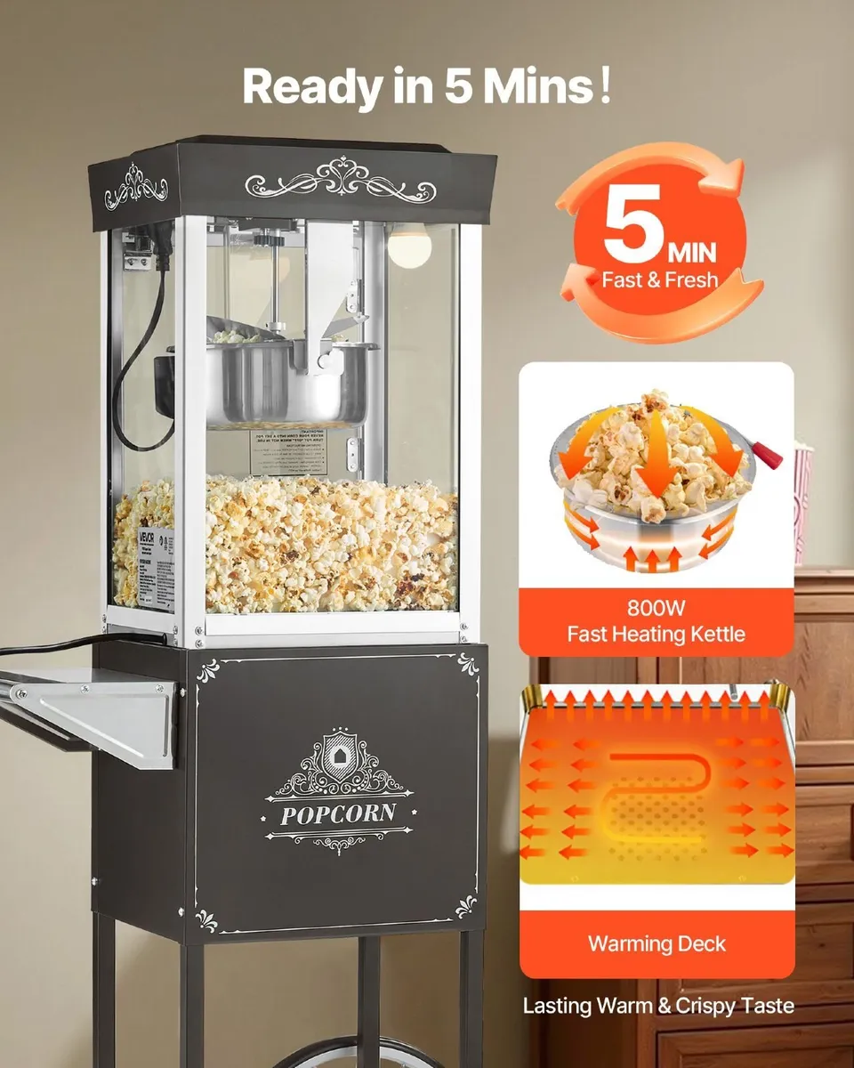8 oz Popcorn Machine with Serving Cart - Image 4