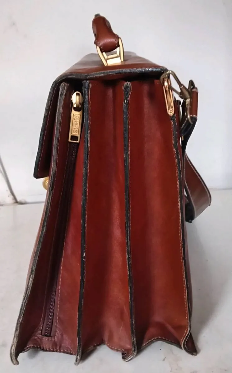 Stratic Vintage Expandable Leather Briefcase - Image 4