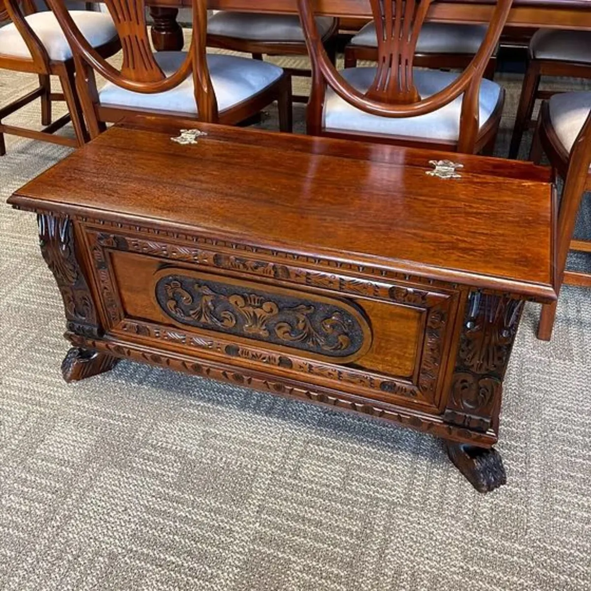 Antique carved oak coffer/blanket chest
