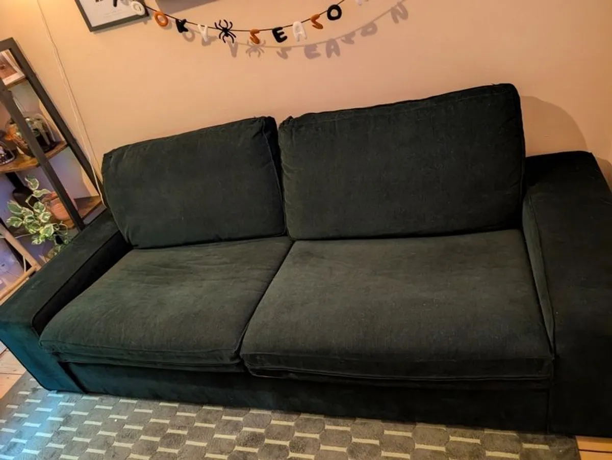 Green 3 seater sofa with matching footrest - Image 4