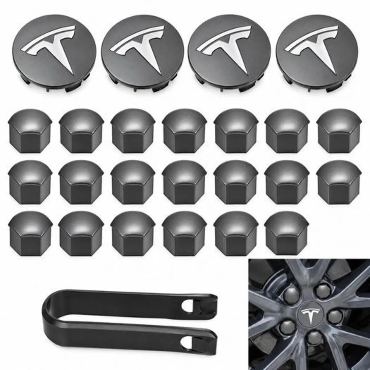 Tesla centre caps + nut covers (FREE POST) - Image 2