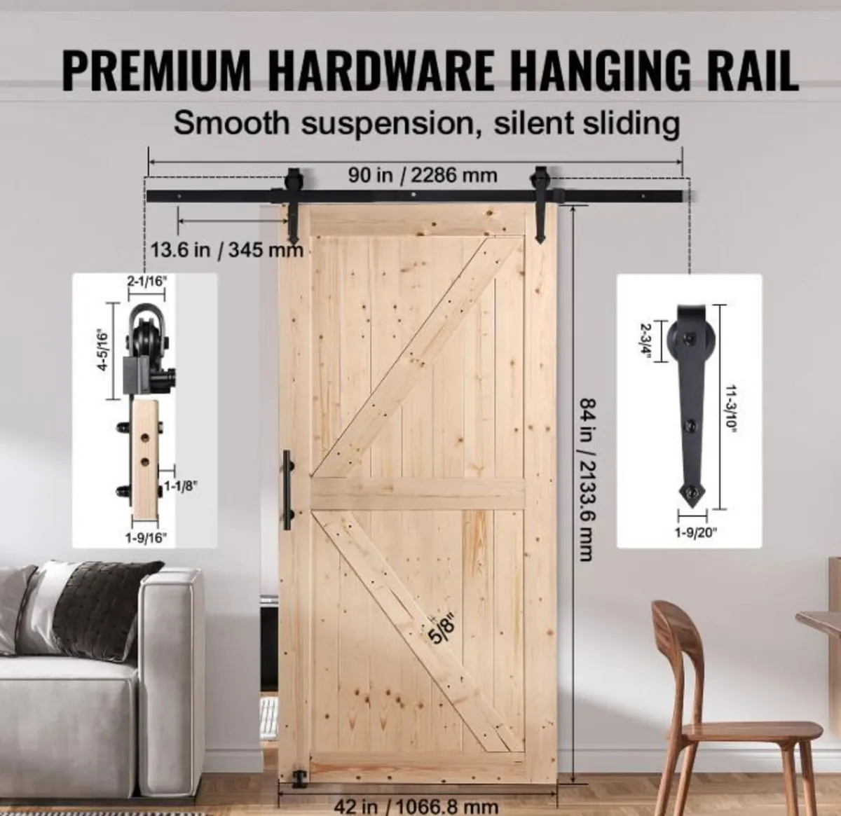 Wooden Sliding Barn Door with Hardware Kit - Image 4