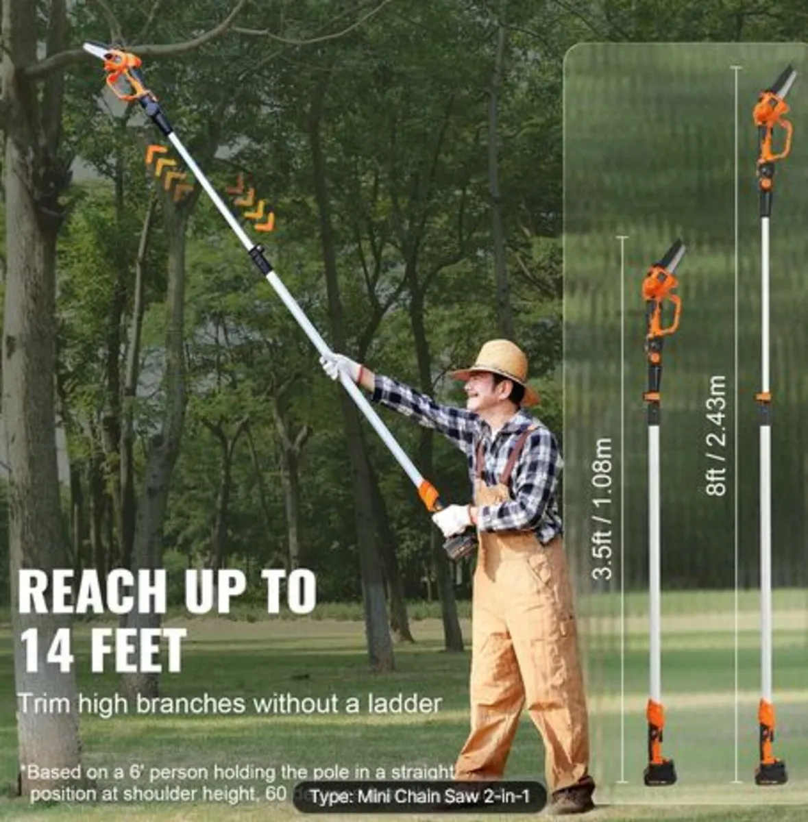 2-in-1 Cordless Pole Saw & Mini Chainsaw, 20V 2Ah - Image 2