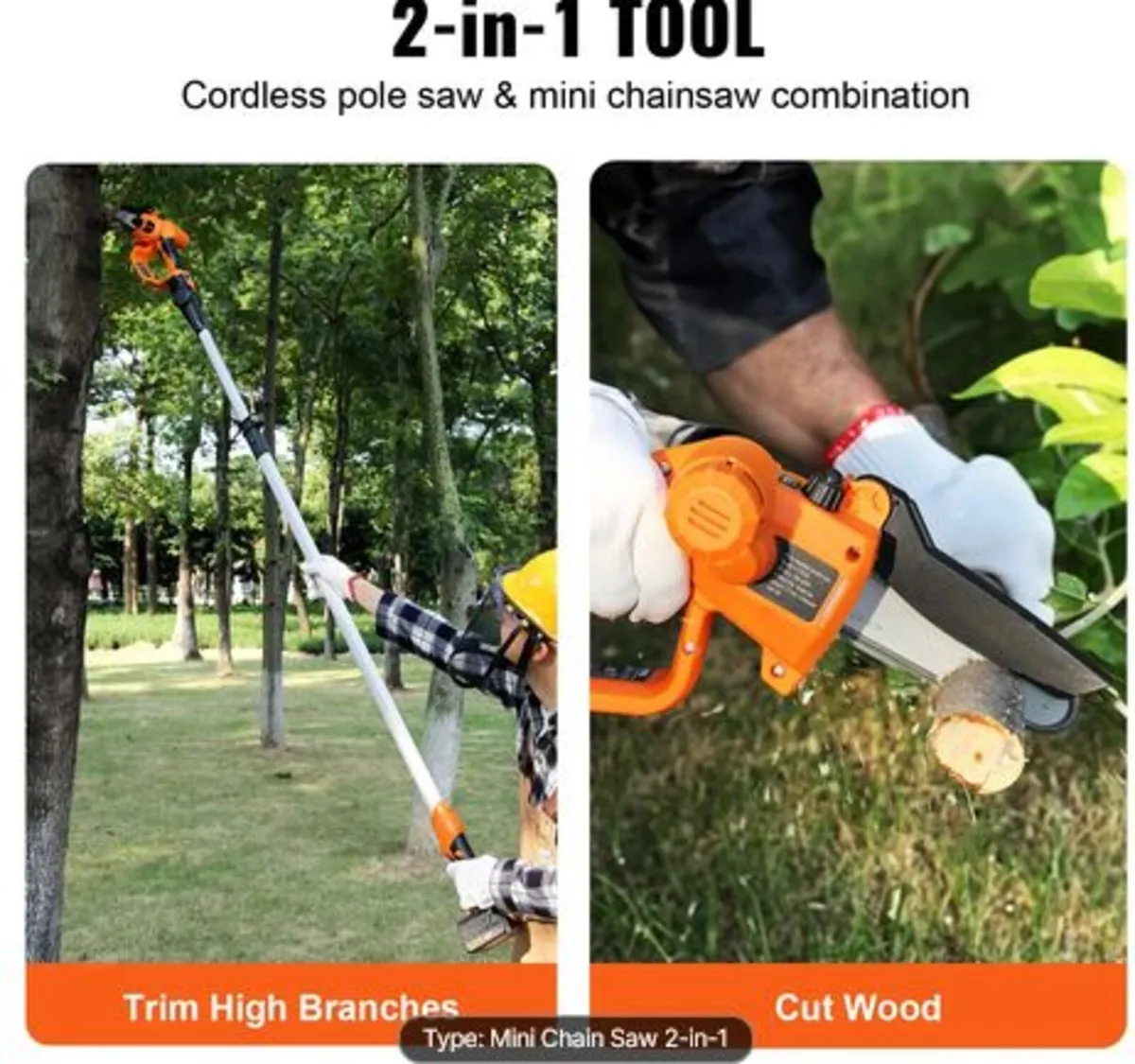 2-in-1 Cordless Pole Saw & Mini Chainsaw, 20V 2Ah - Image 3