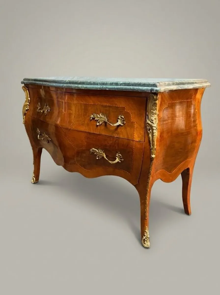 Louis XV Style Bombe Chest of Drawers with Green Marble Top - Image 3