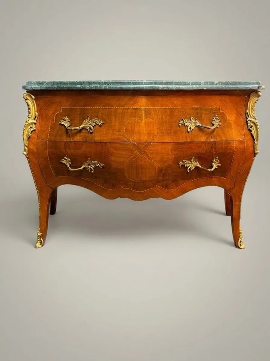 Louis XV Style Bombe Chest of Drawers with Green Marble Top - Image 1