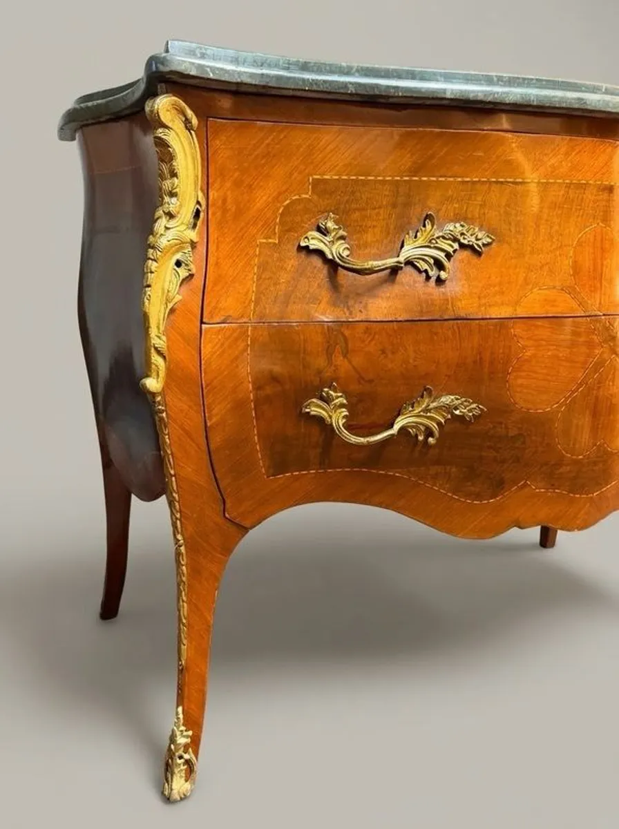 Louis XV Style Bombe Chest of Drawers with Green Marble Top - Image 2
